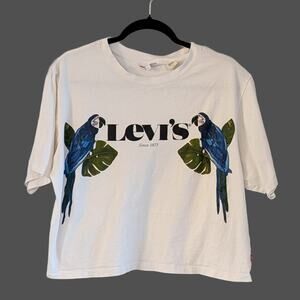 Farm Rio x Levi's Graphic Tee L Tropical Parrot Shirt Floral Botanical Logo Tee